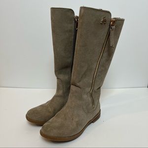 Kids Tall Zip Suede Boots - Taupe